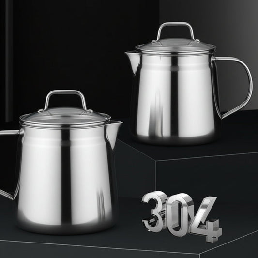 Two stainless steel pots with lids on a black background, featuring the number 304.