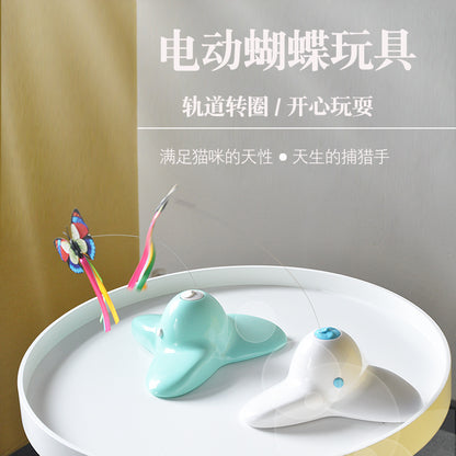 Cat Carousel Amazon Best Selling Electric Cat Toy Automatic Rotating Cat Stick Butterfly Interactive Pet Toy