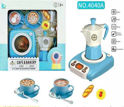 Cross-border new afternoon tea snacks children's play house toy set spray induction cooker coffee toy 52 pieces set