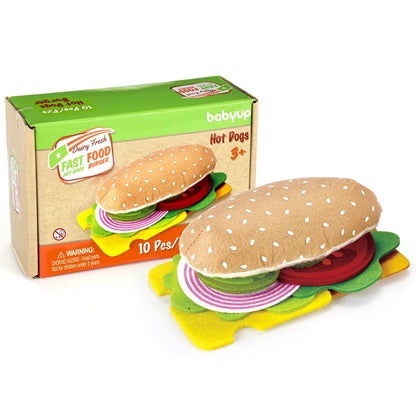 Felt cloth hamburger toy set sandwich hot dog children's kitchen pretend play toy kindergarten felt teaching aids
