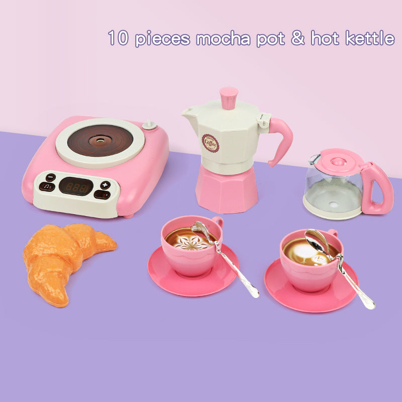 Cross-border new afternoon tea snacks children's play house toy set spray induction cooker coffee toy 52 pieces set