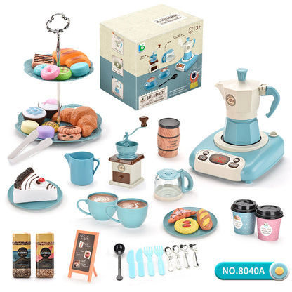 Cross-border new afternoon tea snacks children's play house toy set spray induction cooker coffee toy 52 pieces set