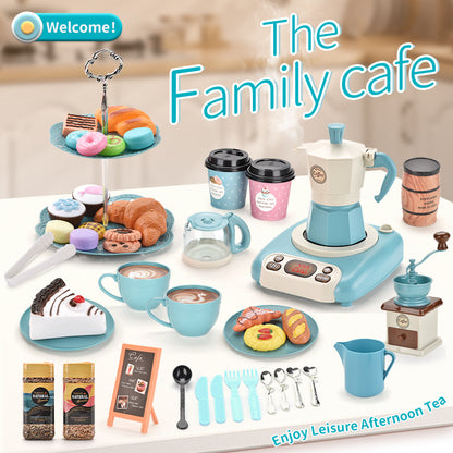 Cross-border new afternoon tea snacks children's play house toy set spray induction cooker coffee toy 52 pieces set