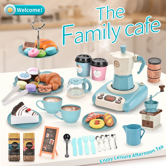 Cross-border new afternoon tea snacks children's play house toy set spray induction cooker coffee toy 52 pieces set