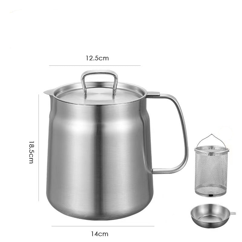 Stainless steel pot with lid and accessories on a white background