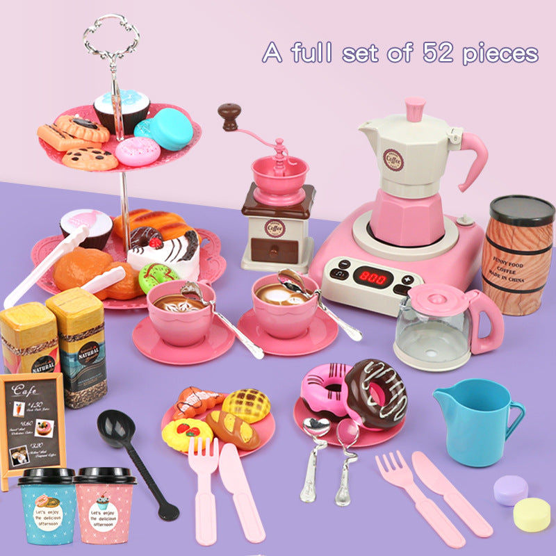 Cross-border new afternoon tea snacks children's play house toy set spray induction cooker coffee toy 52 pieces set