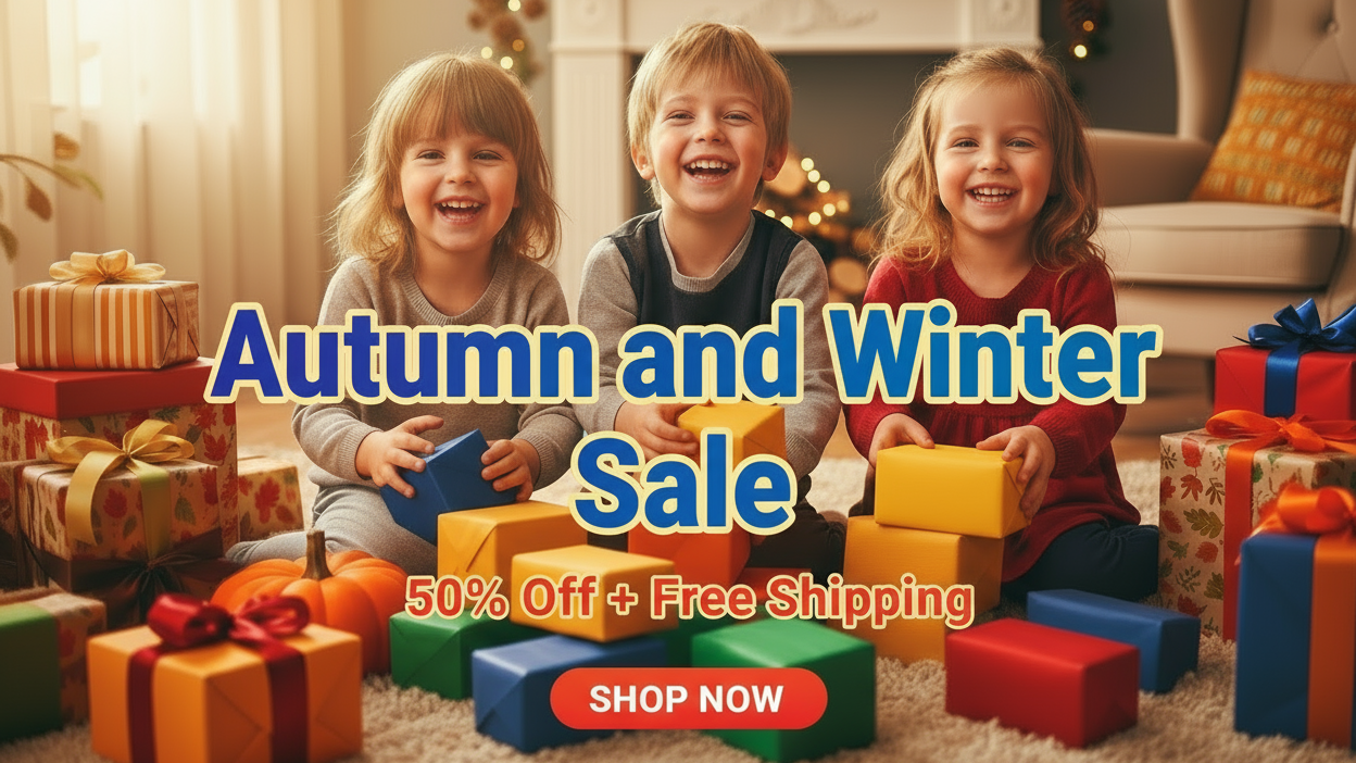 Children playing with toys surrounded by Christmas presents in a cozy living room.